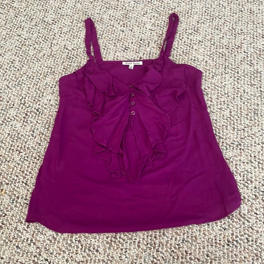 Black Rainn Magenta/Plum Ruffled Rayon Cami Top. Small